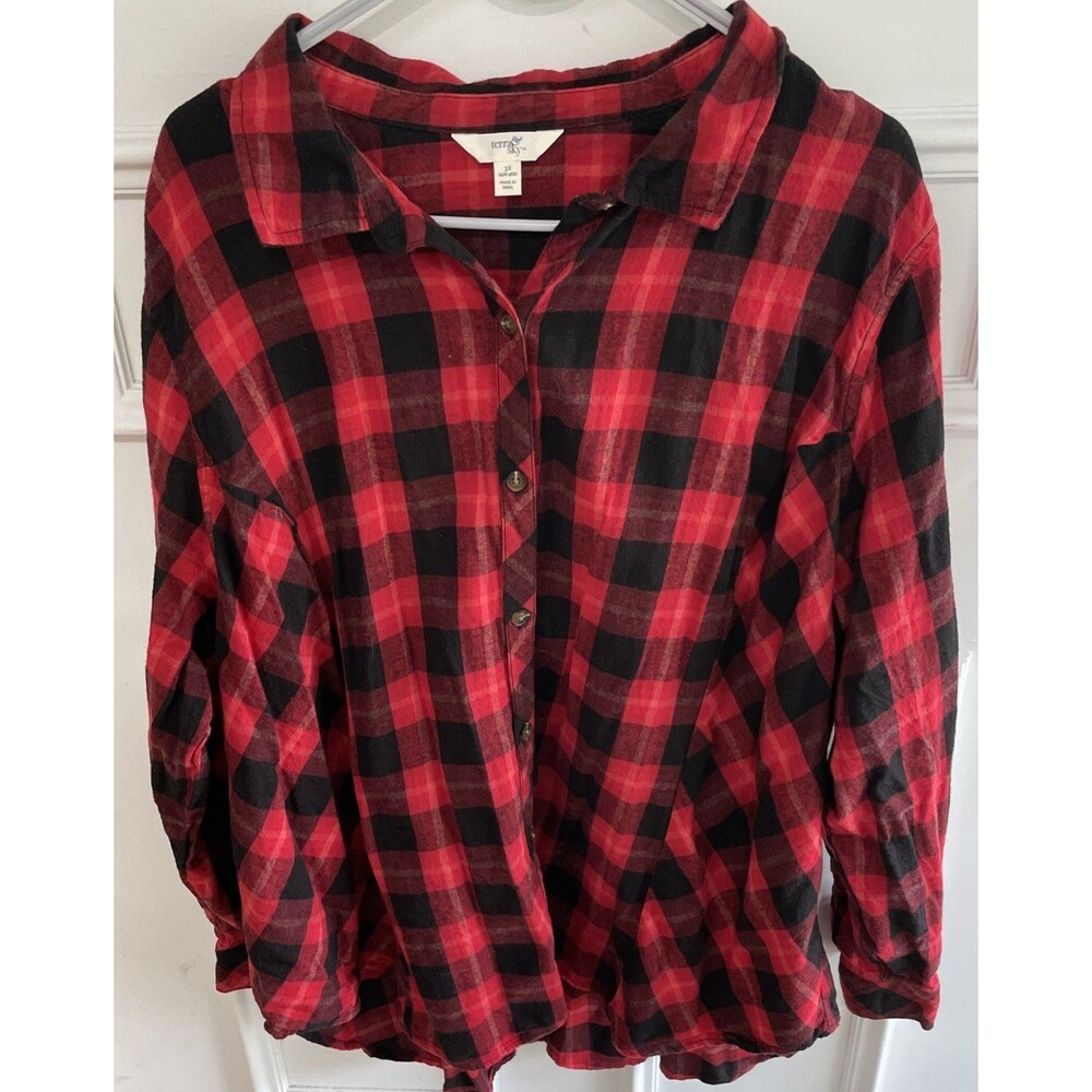Terra&Sky Women’s 3X Plaid Long Sleeve Shirt 100% Cotton